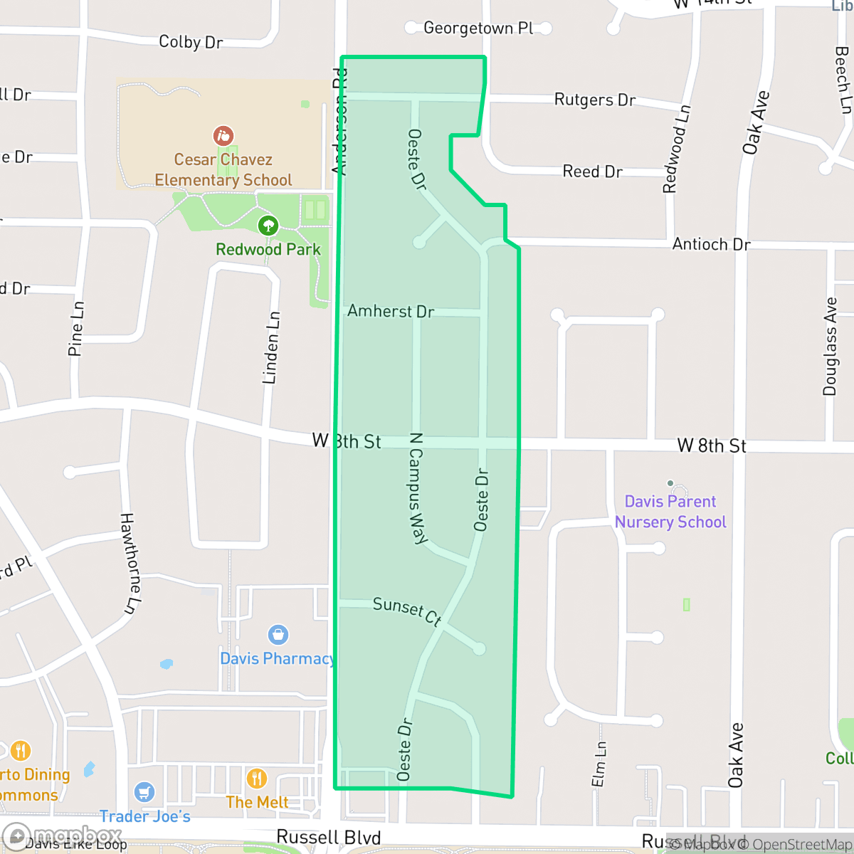 Map showing the location of Oeste Manor, Davis, CA