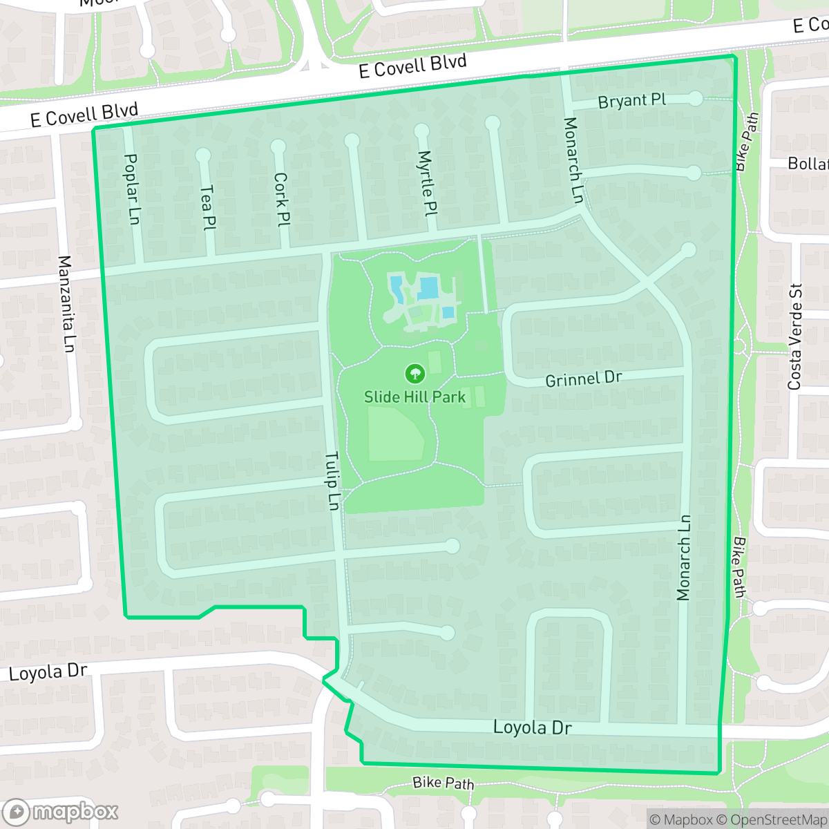 Map showing the location of Slide Hill Park, Davis, CA