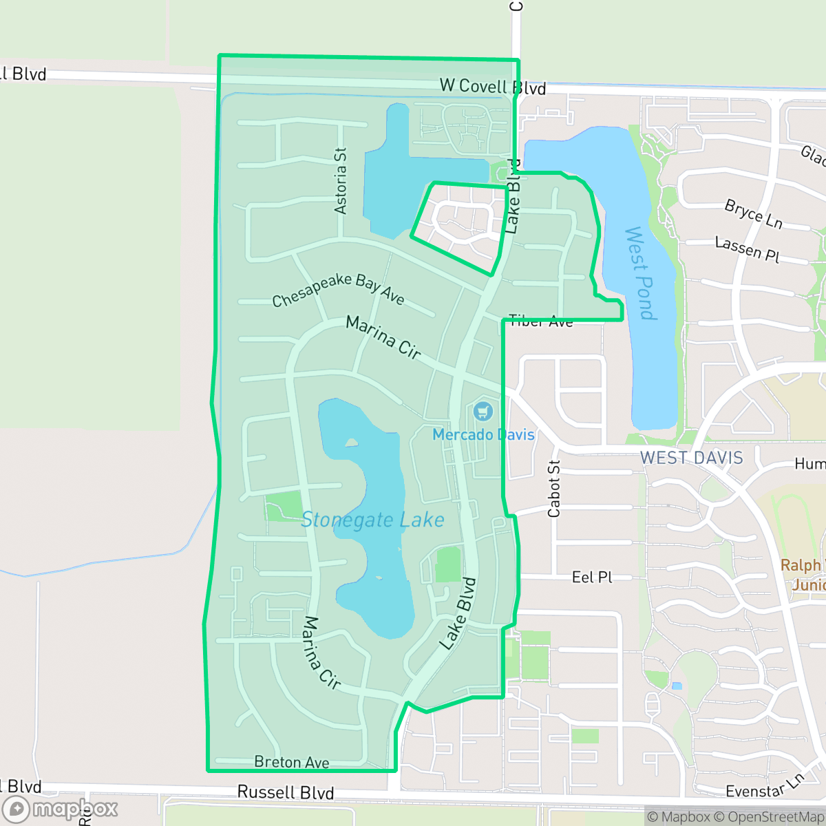 Map showing the location of Stonegate, Davis, CA