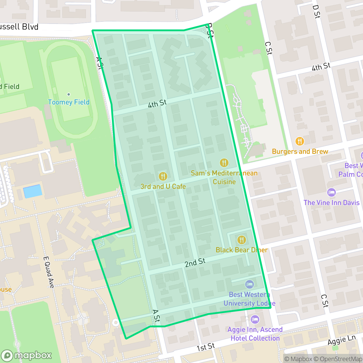 Map showing the location of University Avenue, Davis, CA