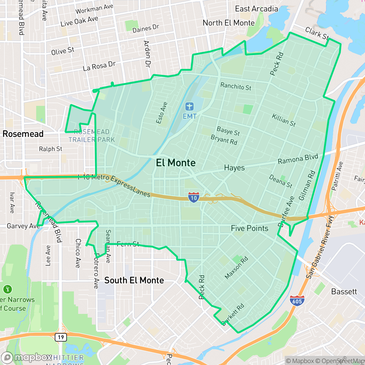 Map showing the location of El Monte, CA — coverage area