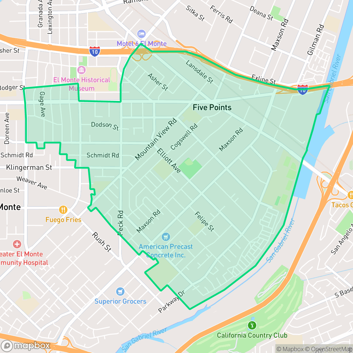 Map showing the location of Mountain View, El Monte, CA