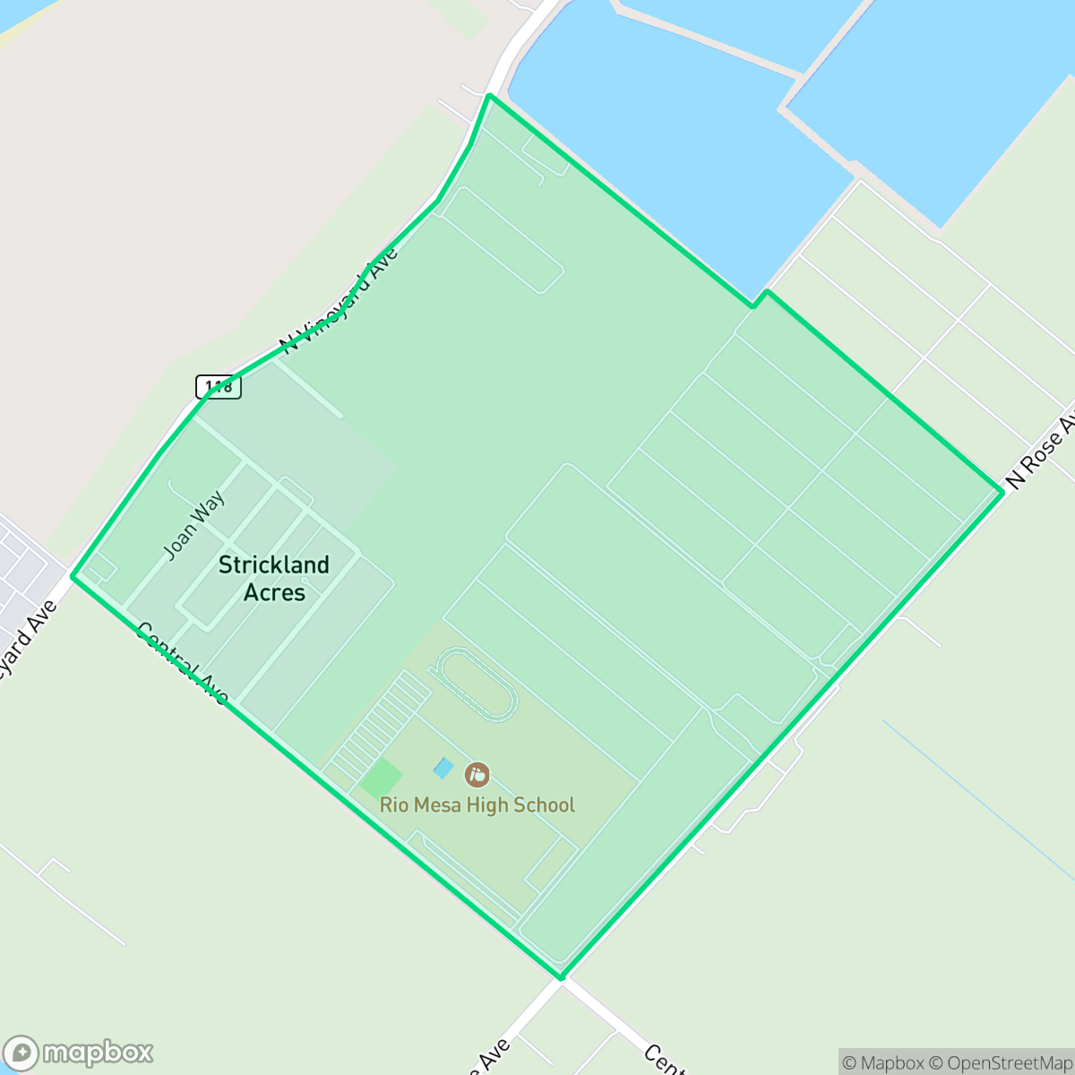 Map showing the location of Strickland, El Rio, CA