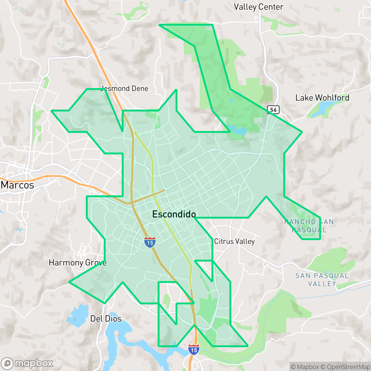 Map showing the location of Escondido, CA — coverage area