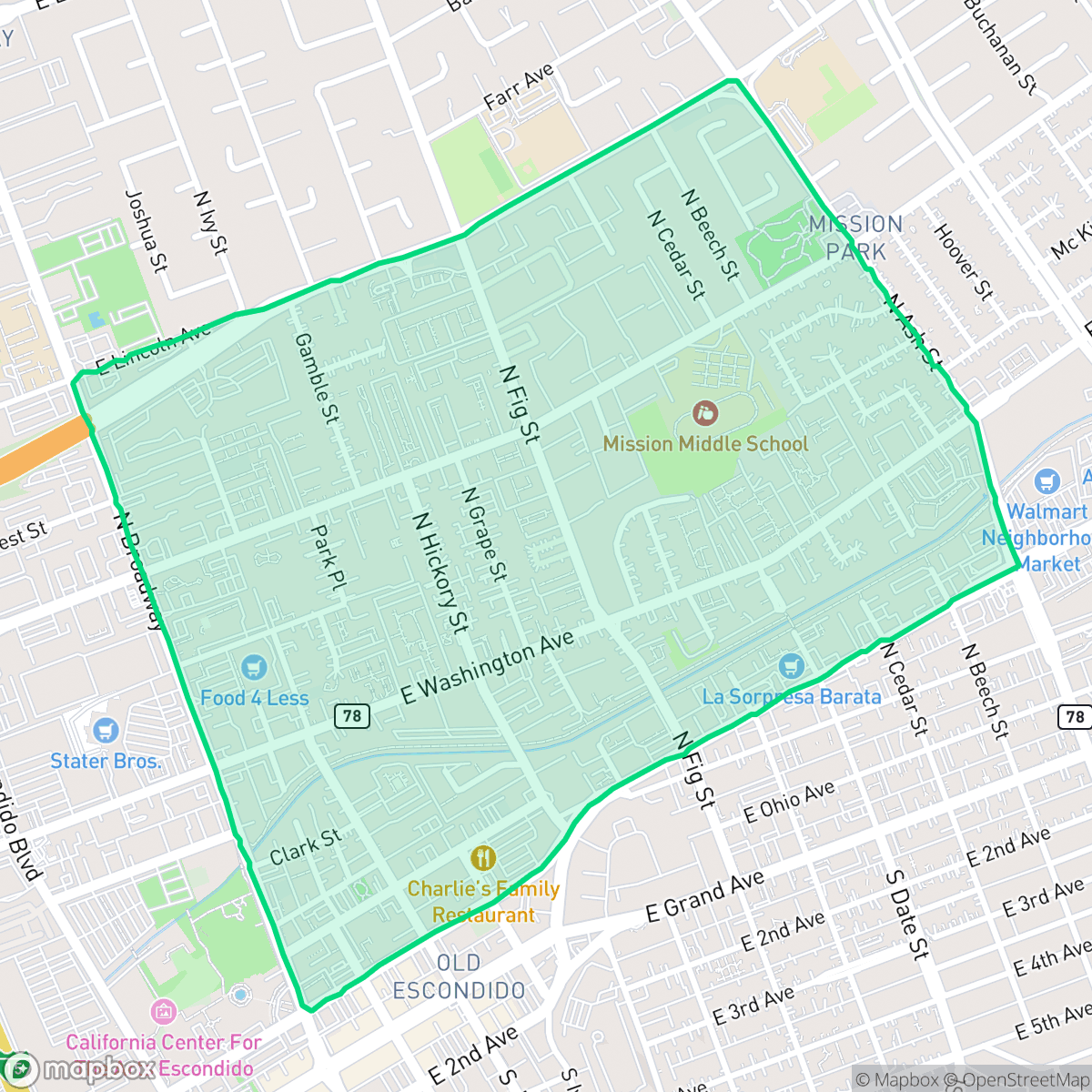 Map showing the location of Mission Park, Escondido, CA