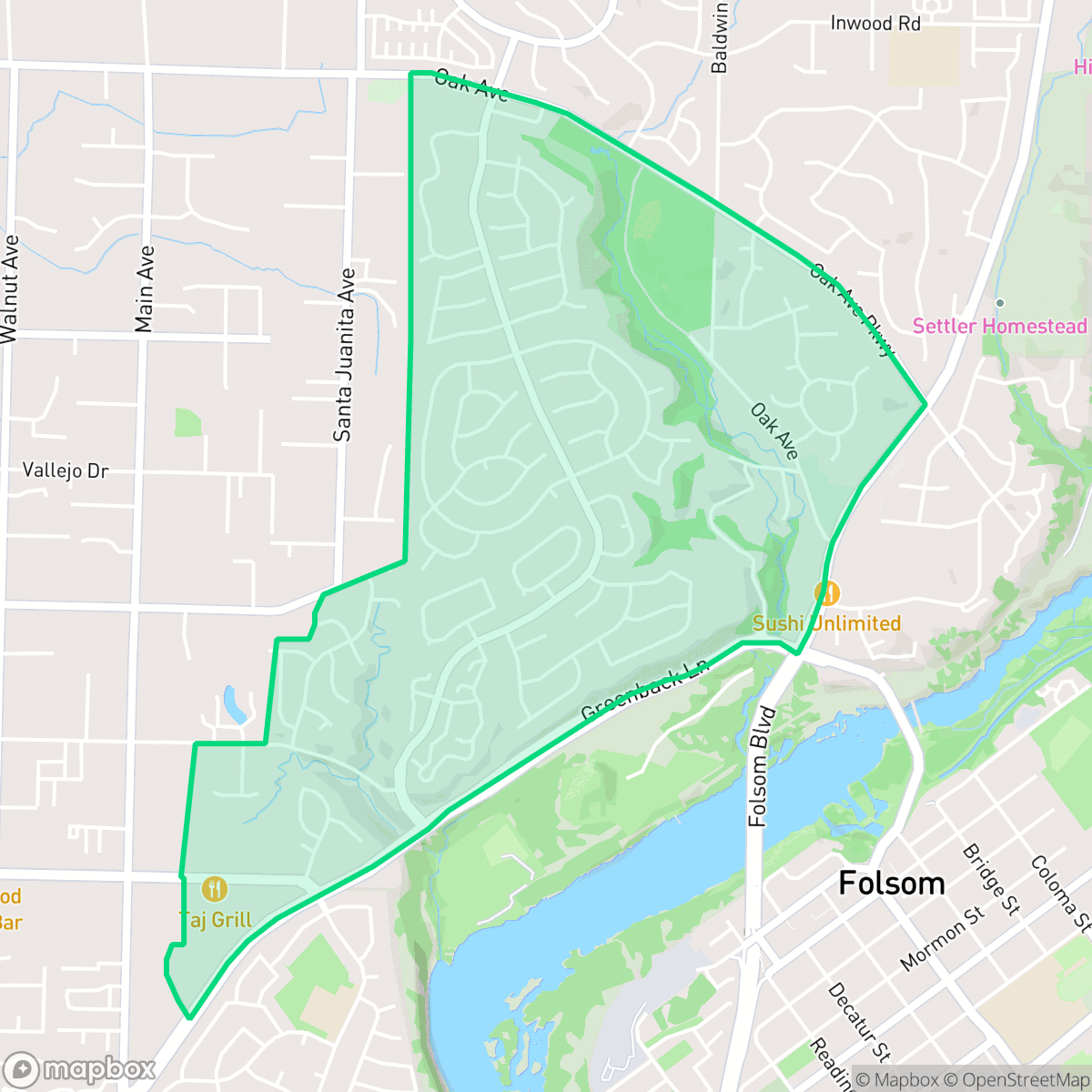 Map showing the location of American River Canyon, Folsom, CA
