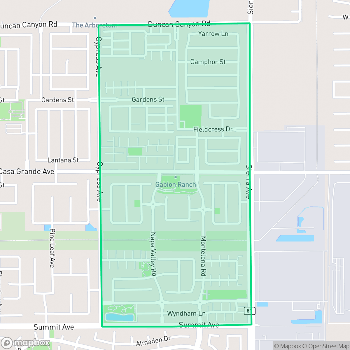 Map showing the location of Gabion Ranch, Fontana, CA