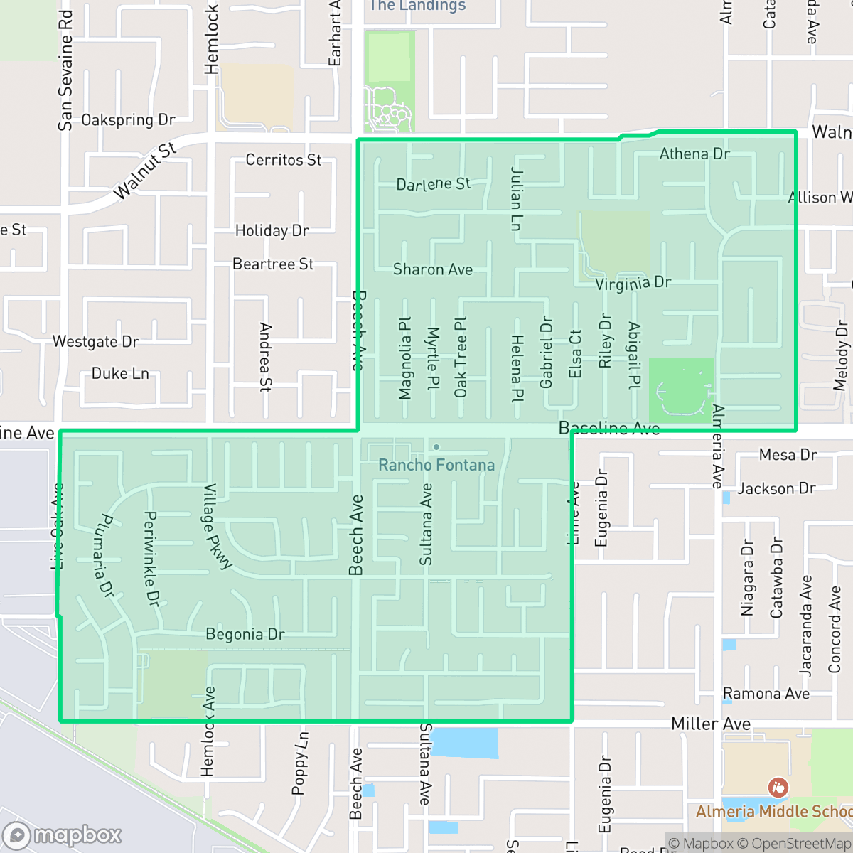Map showing the location of Rancho Fontana, Fontana, CA