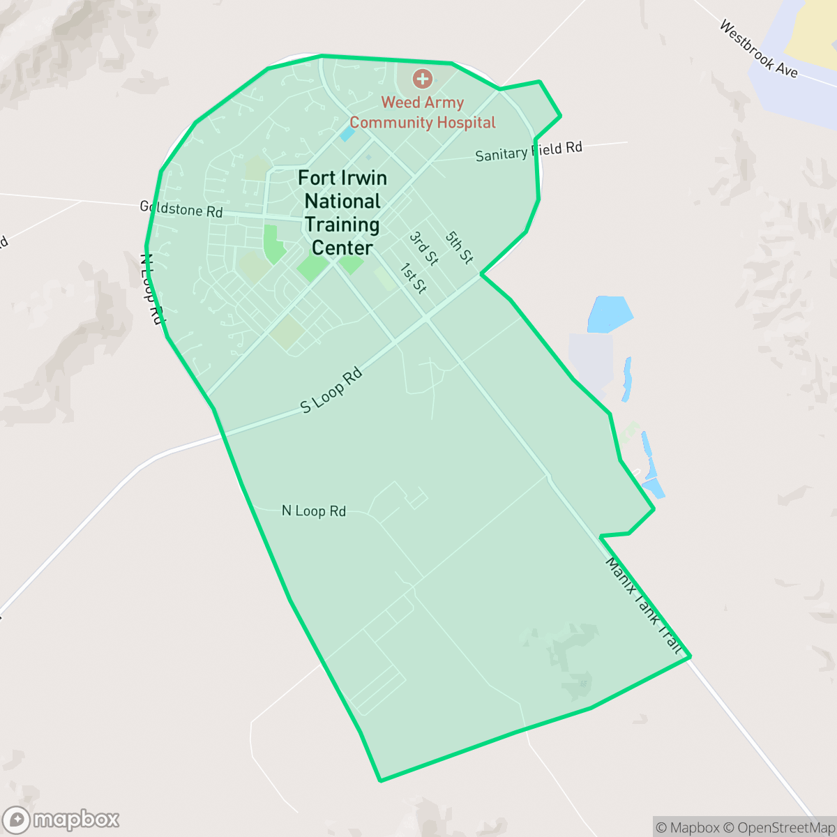 Map showing the location of Fort Irwin, CA — coverage area