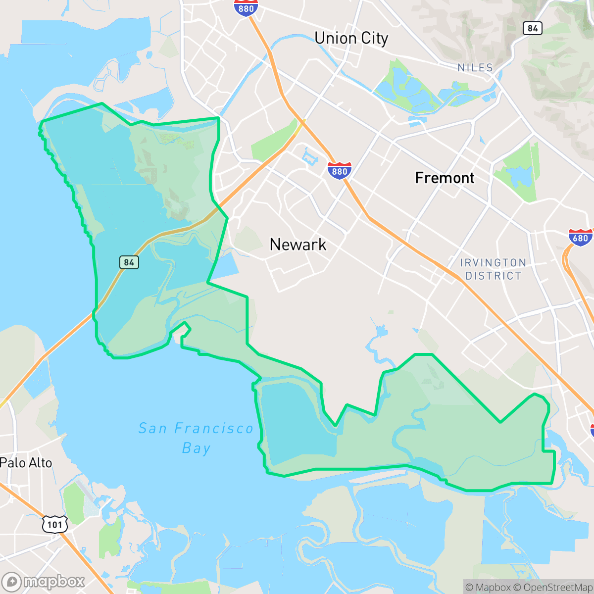 Map showing the location of Don Edwards National Wildlife Refuge, Fremont, CA