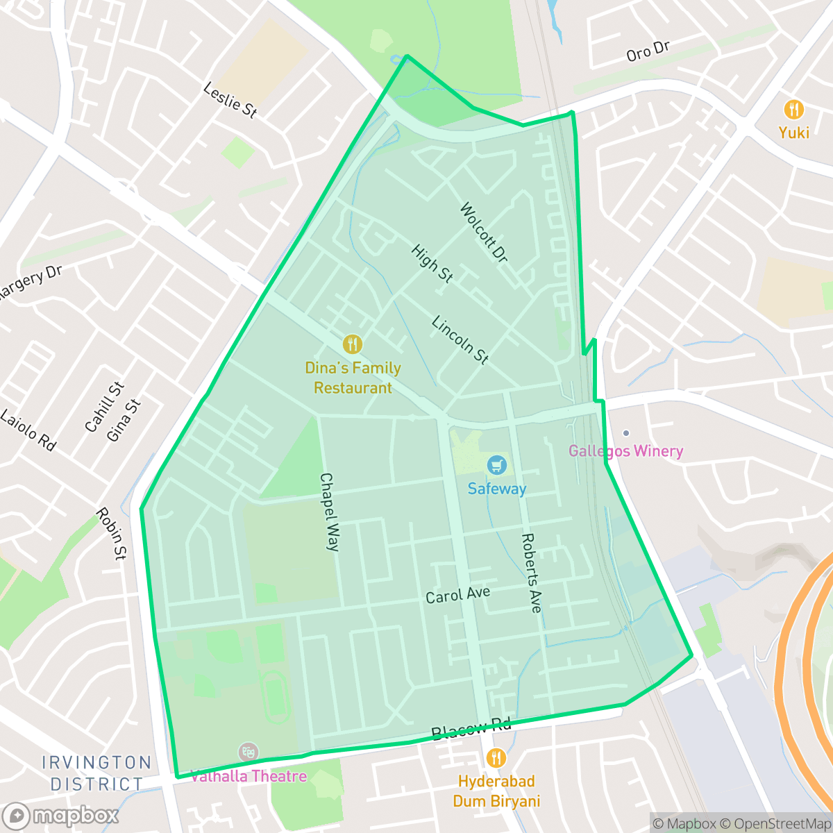 Map showing the location of Irvington, Fremont, CA