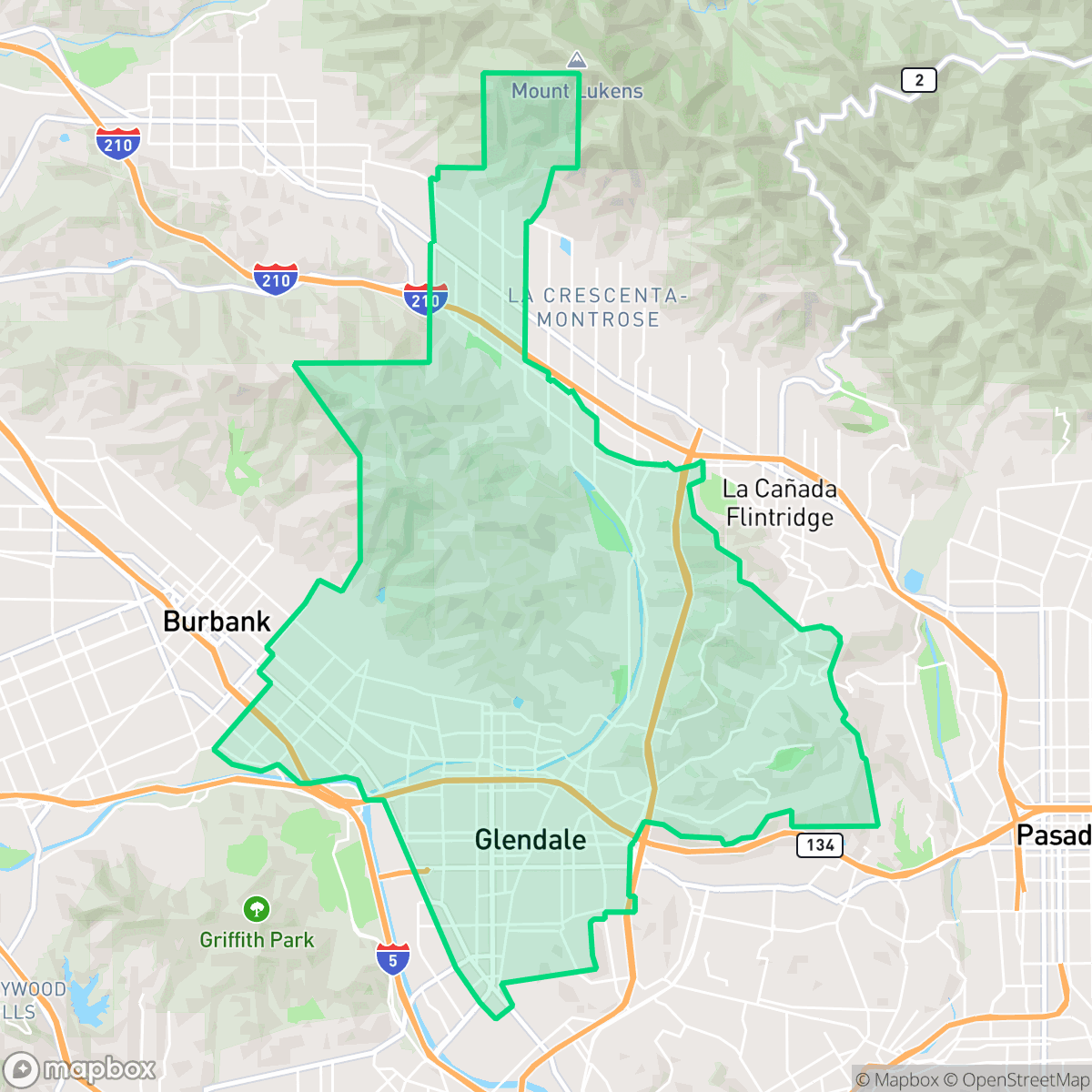 Map showing the location of Glendale, CA — coverage area