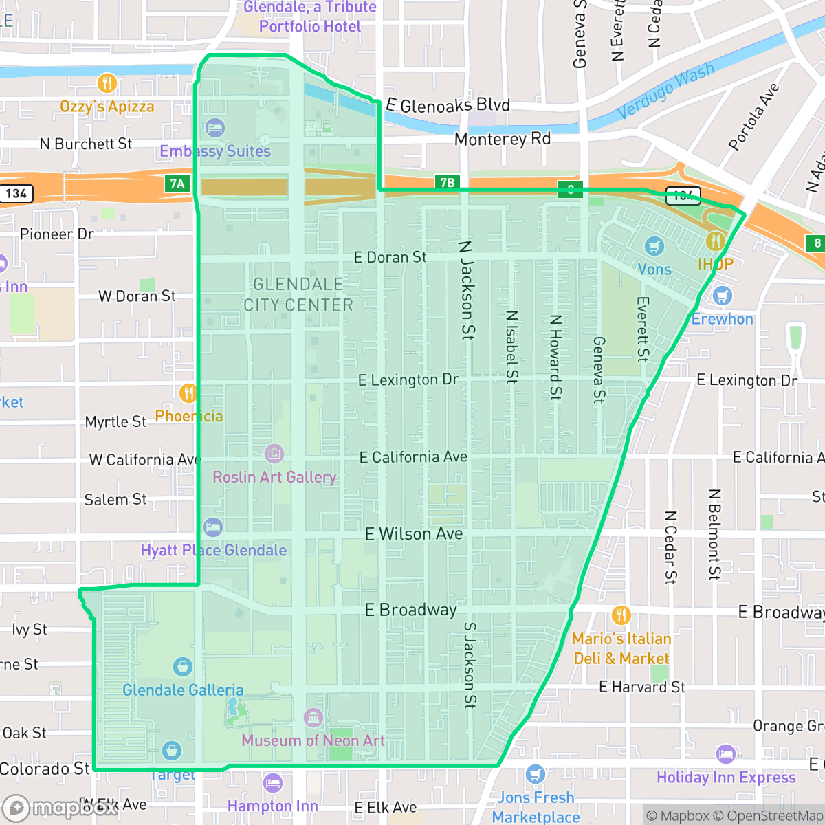 Map showing the location of City Center, Glendale, CA