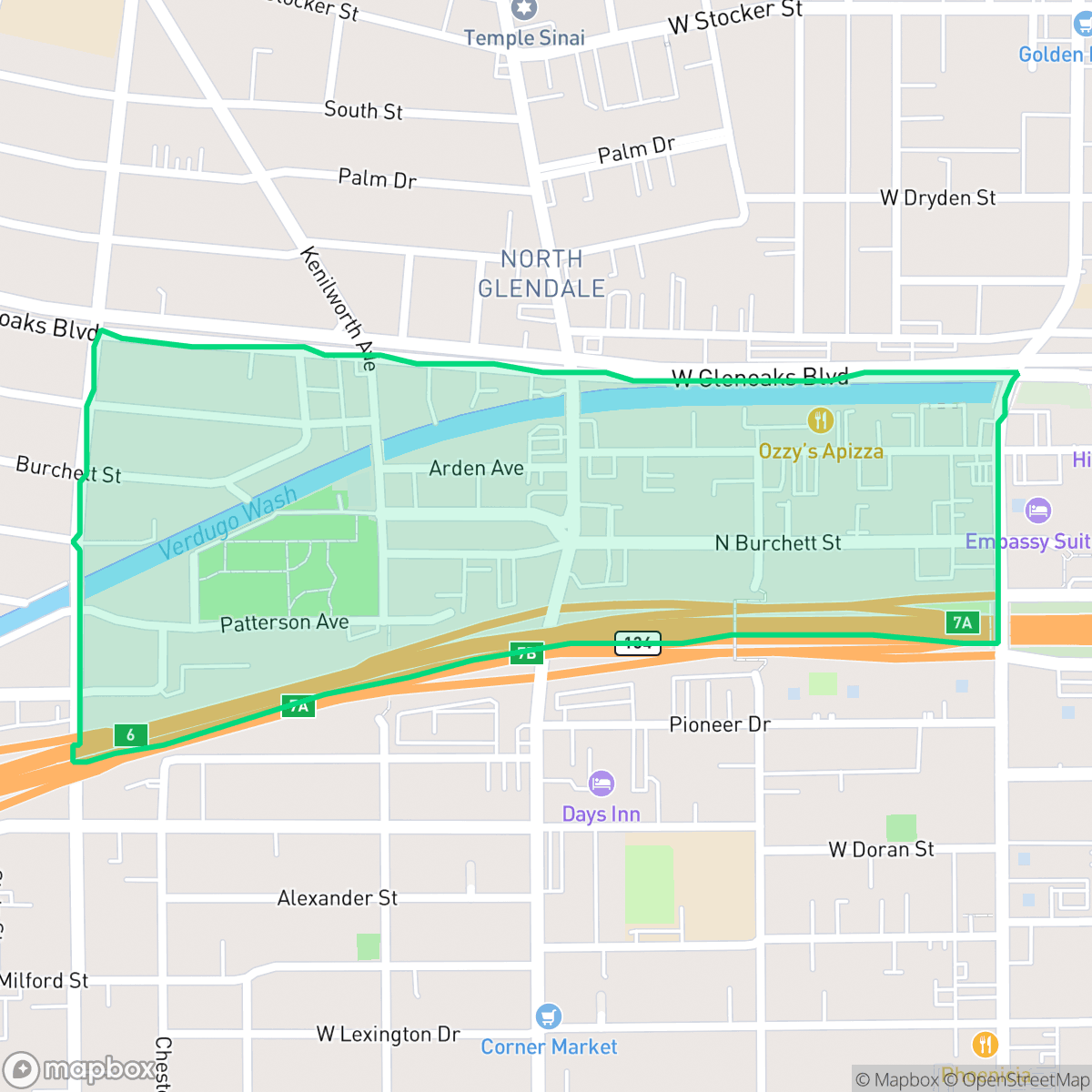 Map showing the location of Fremont Park, Glendale, CA