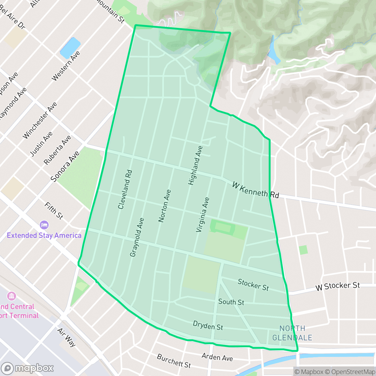 Map showing the location of Glenwood, Glendale, CA