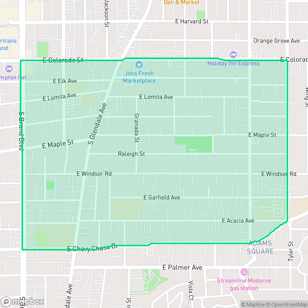 Map showing the location of Mariposa, Glendale, CA