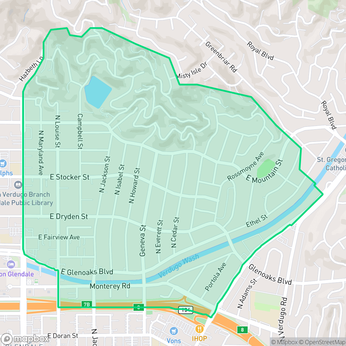Map showing the location of Rossmoyne, Glendale, CA