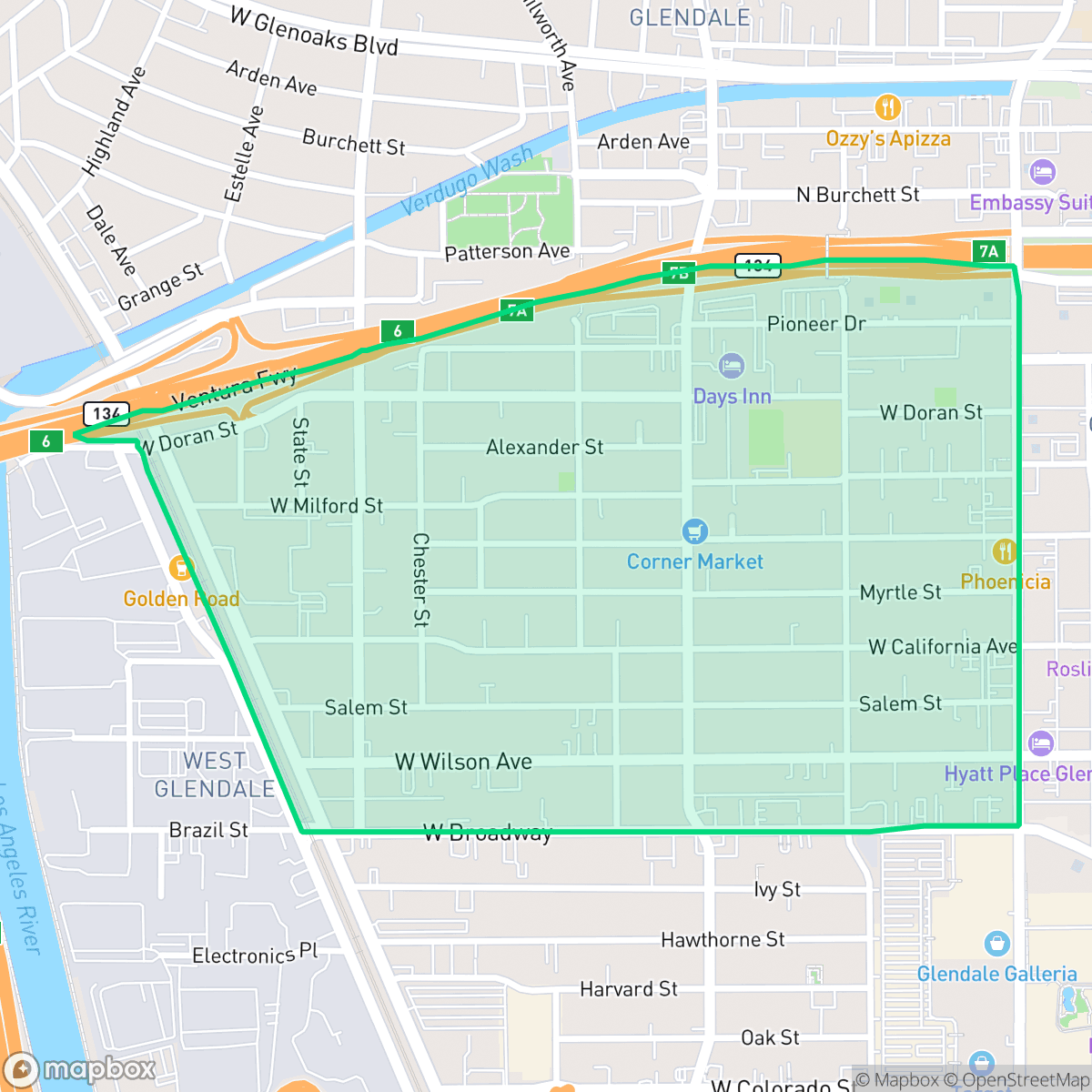 Map showing the location of Vineyard, Glendale, CA