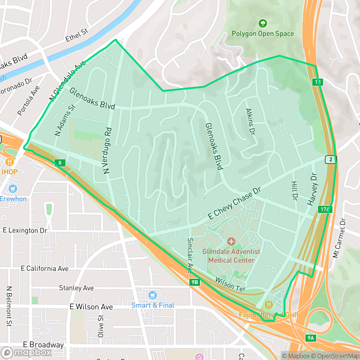 Map showing the location of Woodbury, Glendale, CA