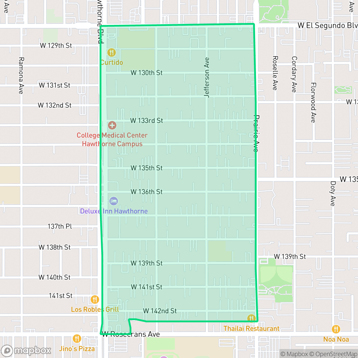 Map showing the location of Burleigh Tract, Hawthorne, CA