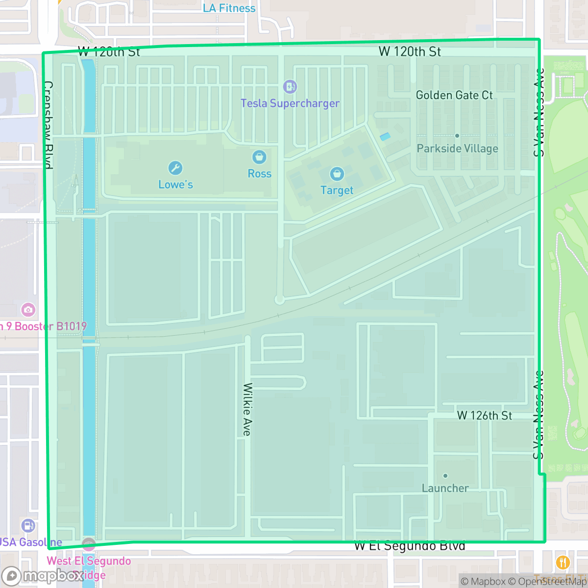 Map showing the location of Parkside Village, Hawthorne, CA