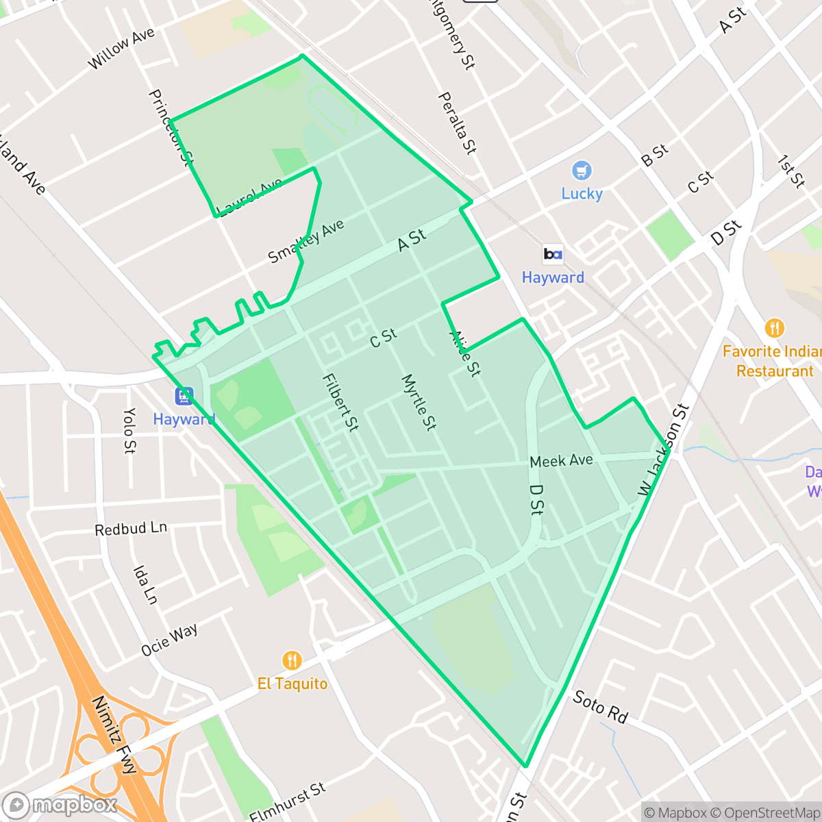 Map showing the location of Burbank, Hayward, CA