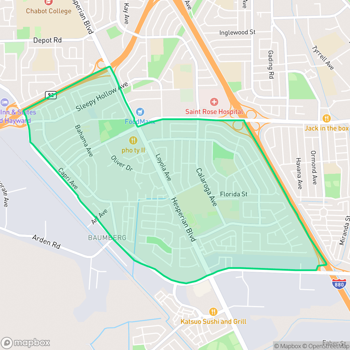 Map showing the location of Glen Eden, Hayward, CA