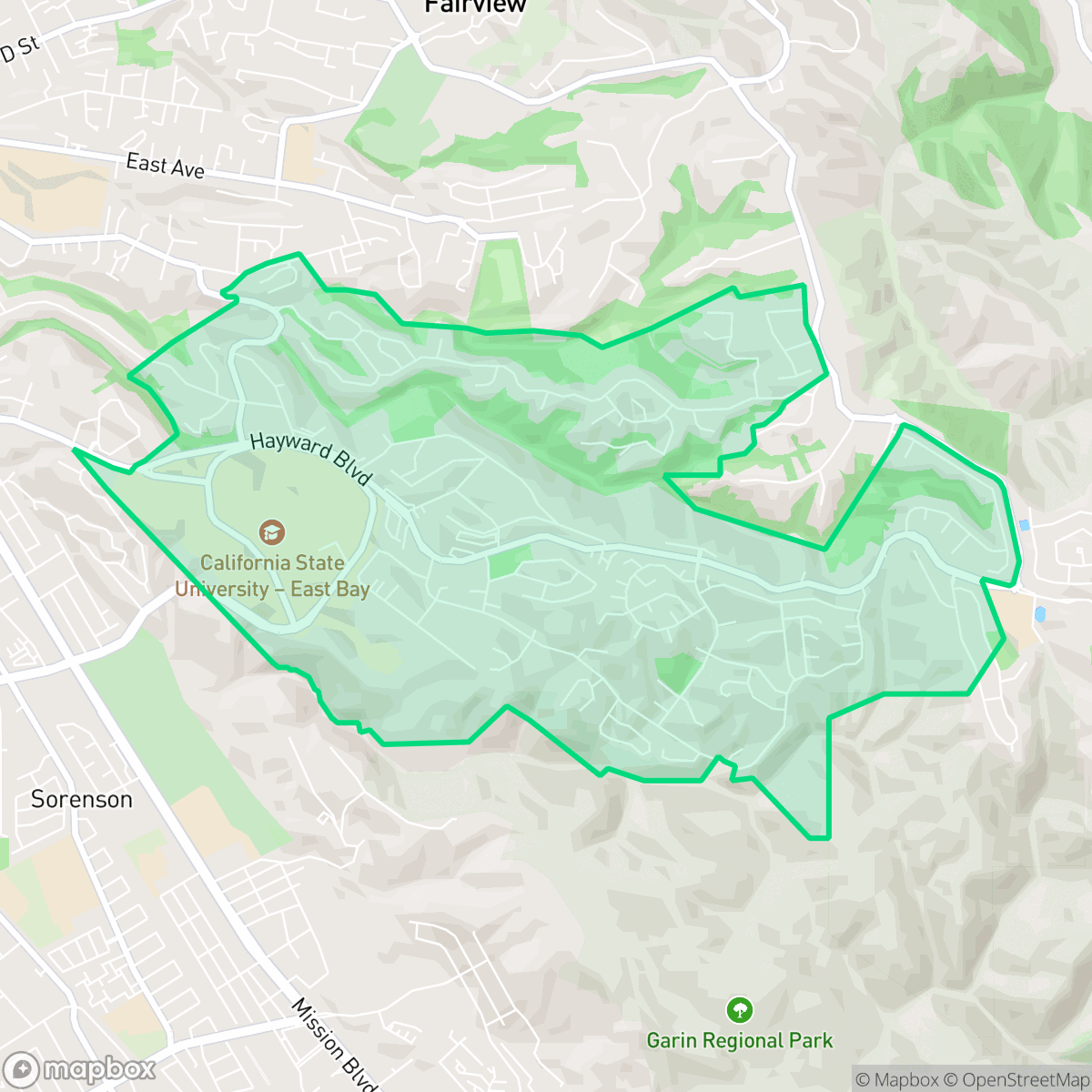 Map showing the location of Hayward Highland, Hayward, CA