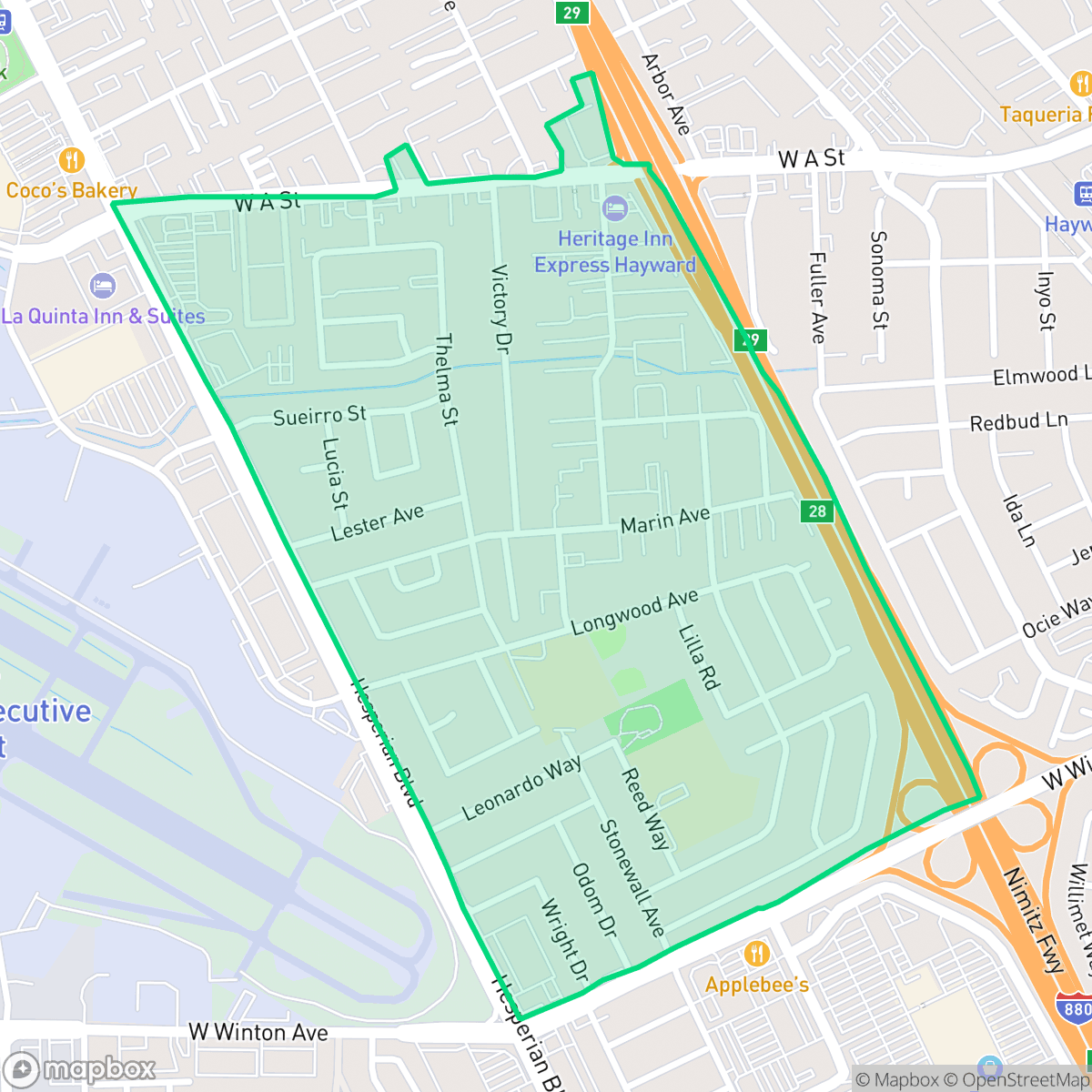 Map showing the location of Longwood-Winton Grove, Hayward, CA