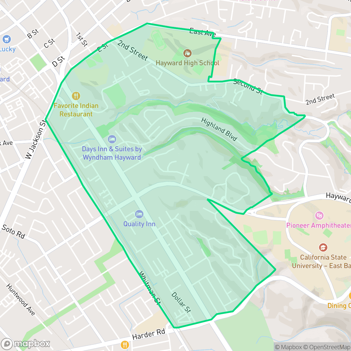Map showing the location of Mission-Foothill, Hayward, CA