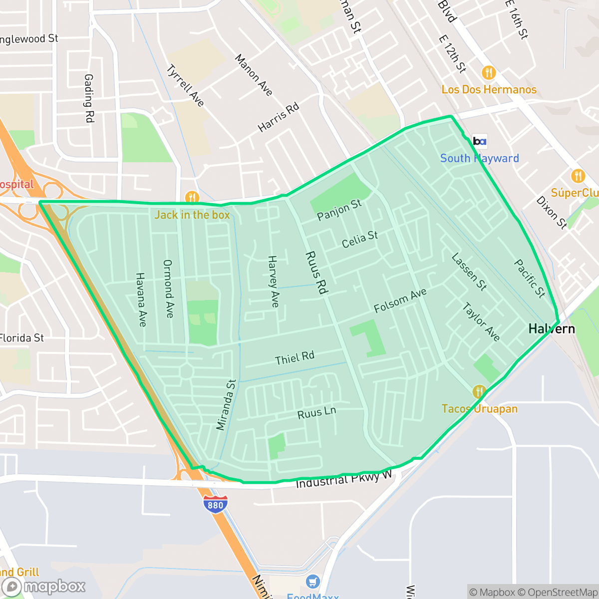 Map showing the location of Tennyson-Alquire, Hayward, CA