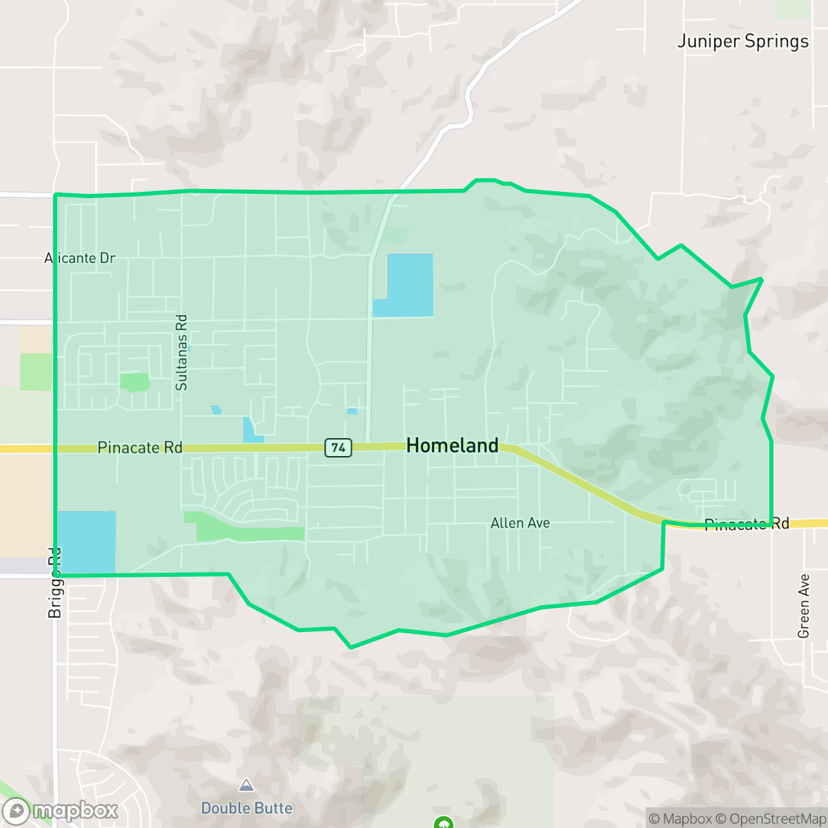 Map showing the location of Homeland, CA — coverage area