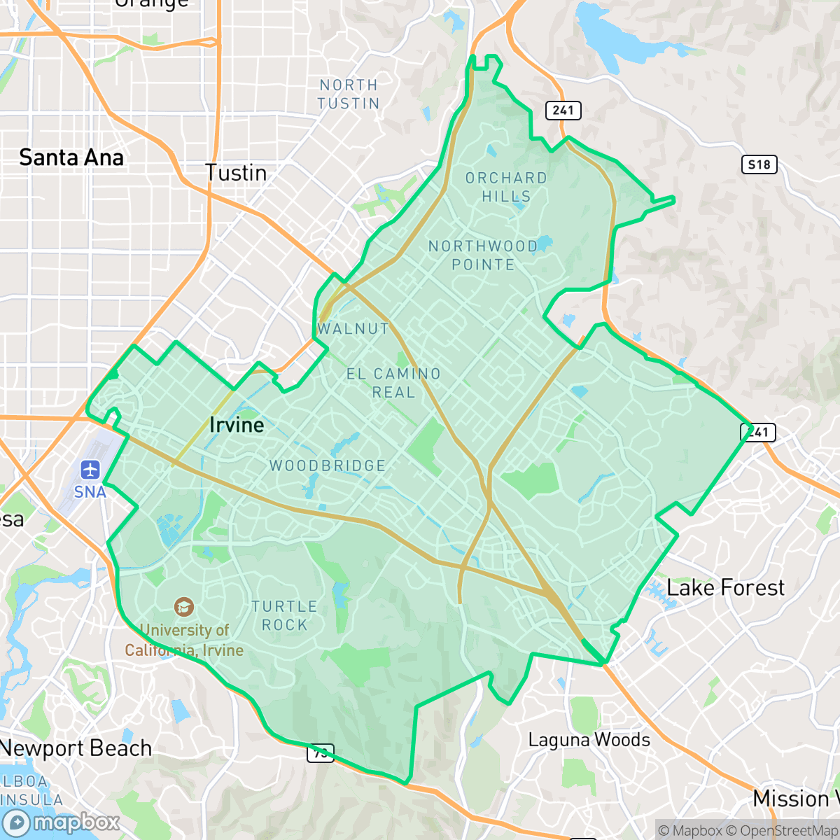 Map showing the location of Irvine, CA — coverage area
