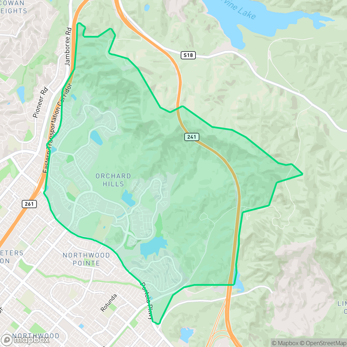 Map showing the location of Orchard Hills, Irvine, CA