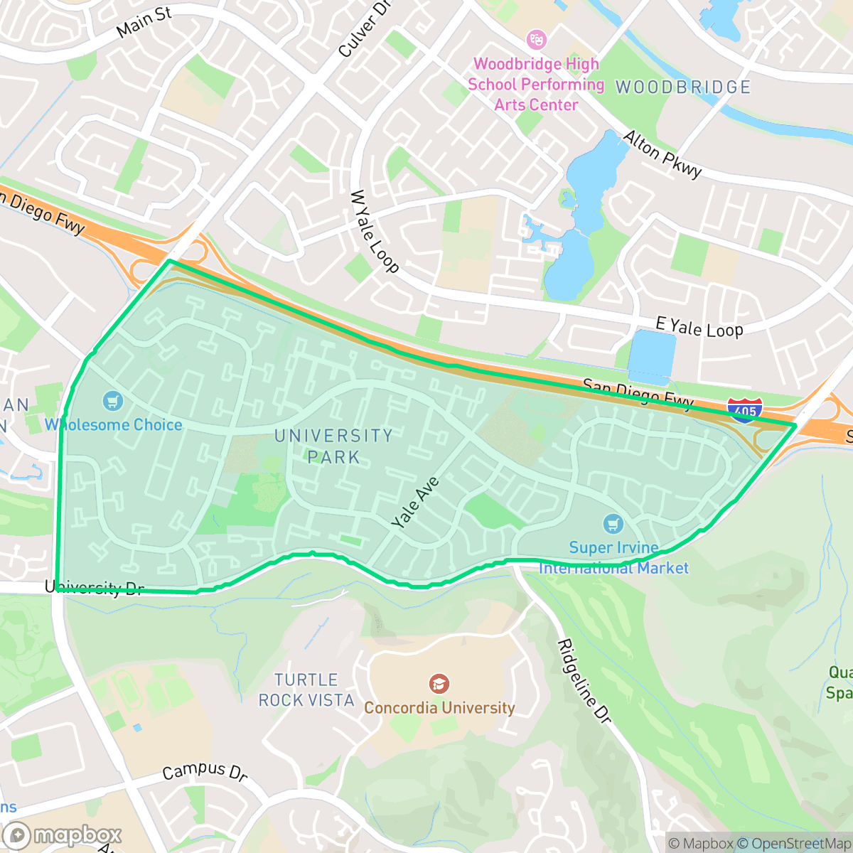 Map showing the location of University Park, Irvine, CA