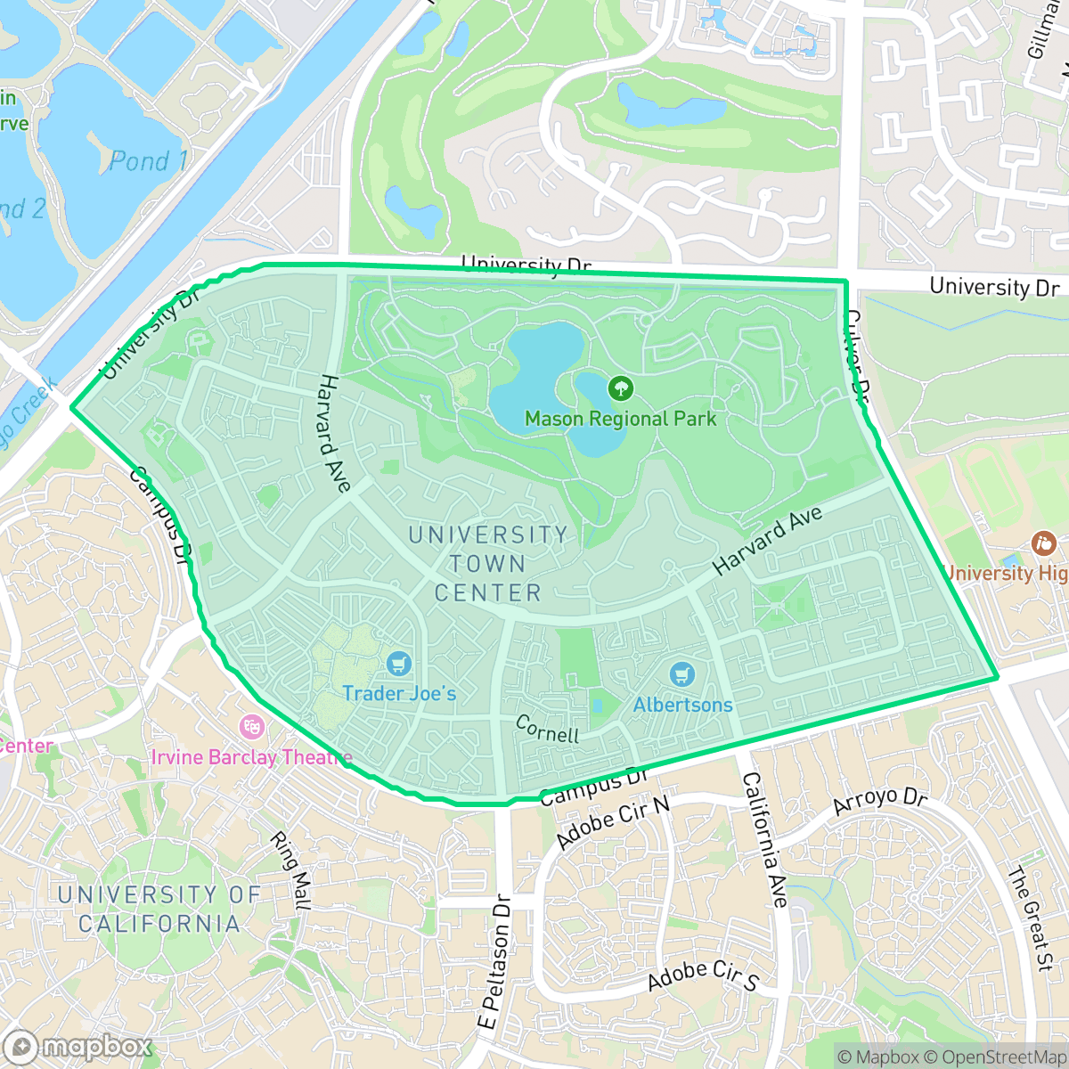 Map showing the location of University Town Center, Irvine, CA
