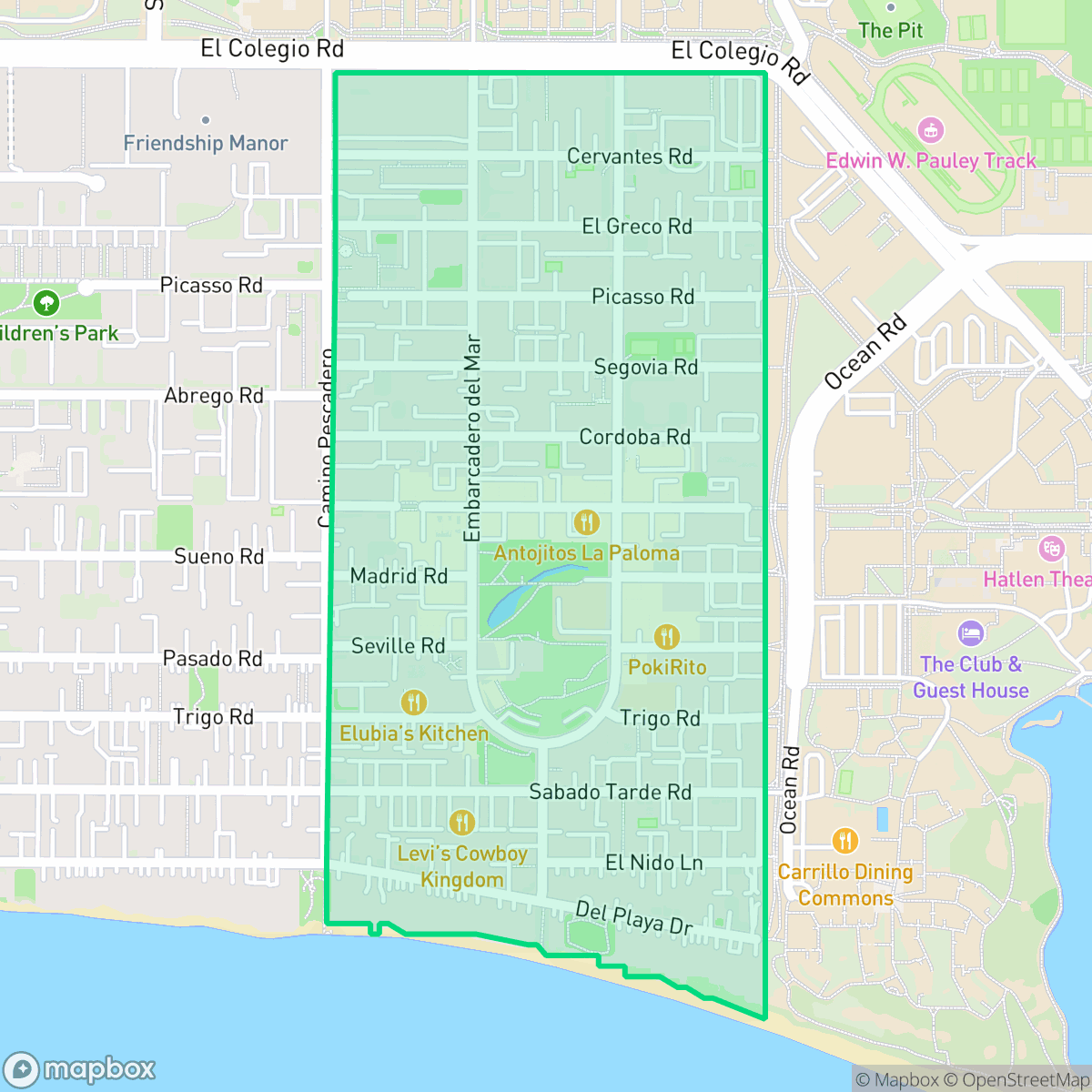 Map showing the location of 65 Block, Isla Vista, CA