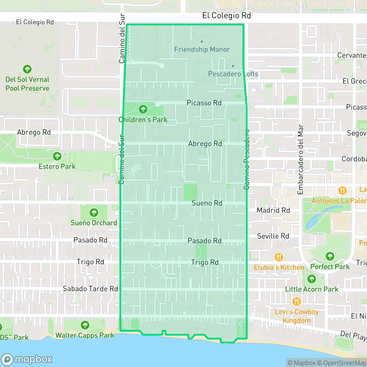 Map showing the location of 66 Block, Isla Vista, CA