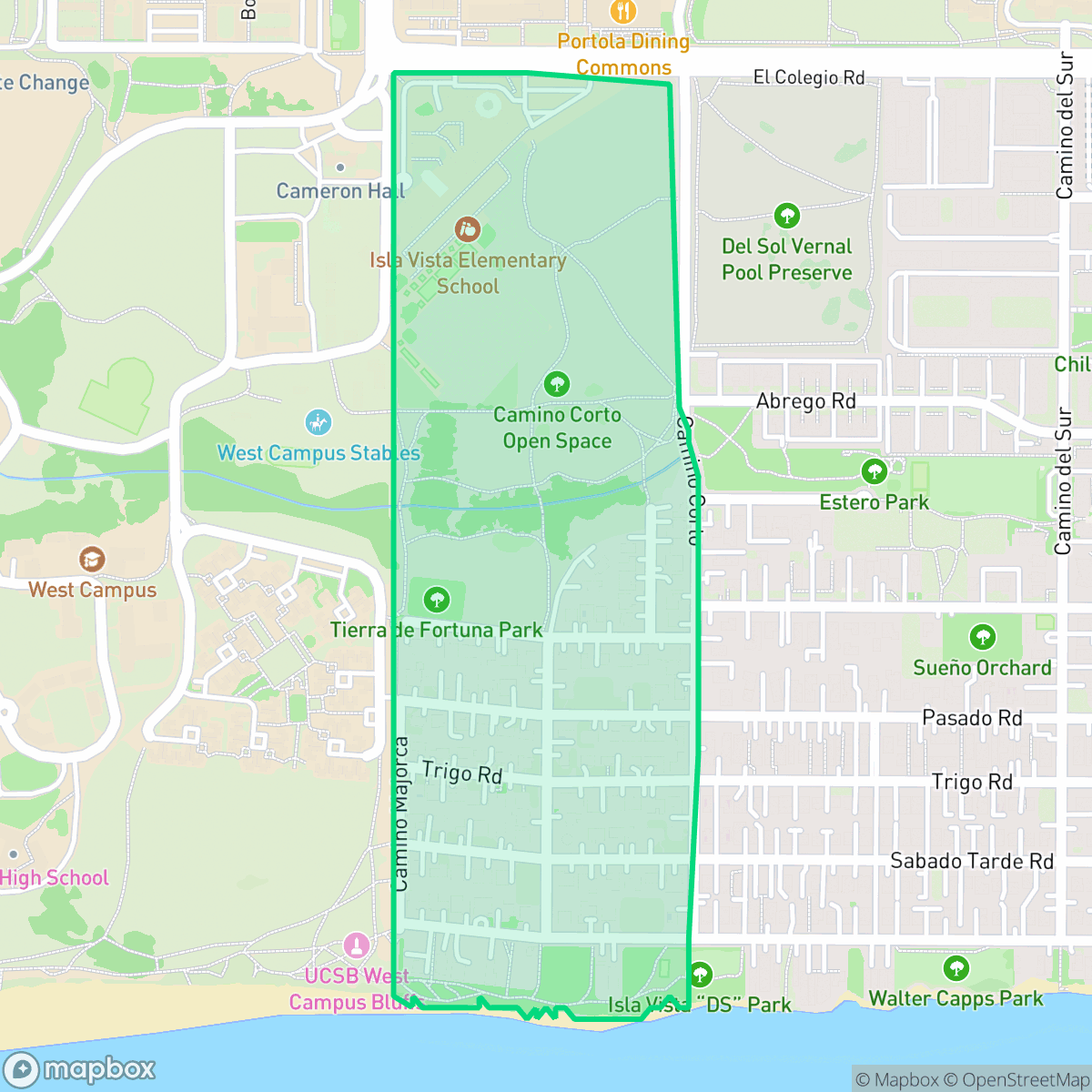 Map showing the location of 68 Block, Isla Vista, CA