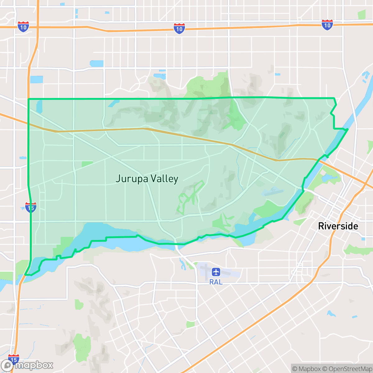 Map showing the location of Jurupa Valley, CA — coverage area
