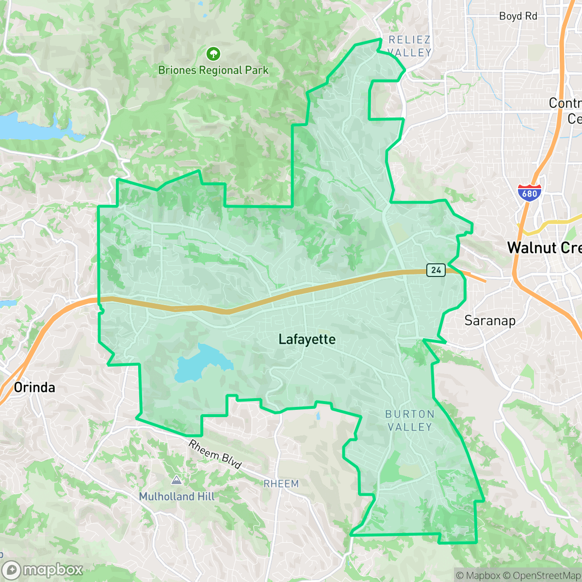 Map showing the location of Lafayette, CA — coverage area