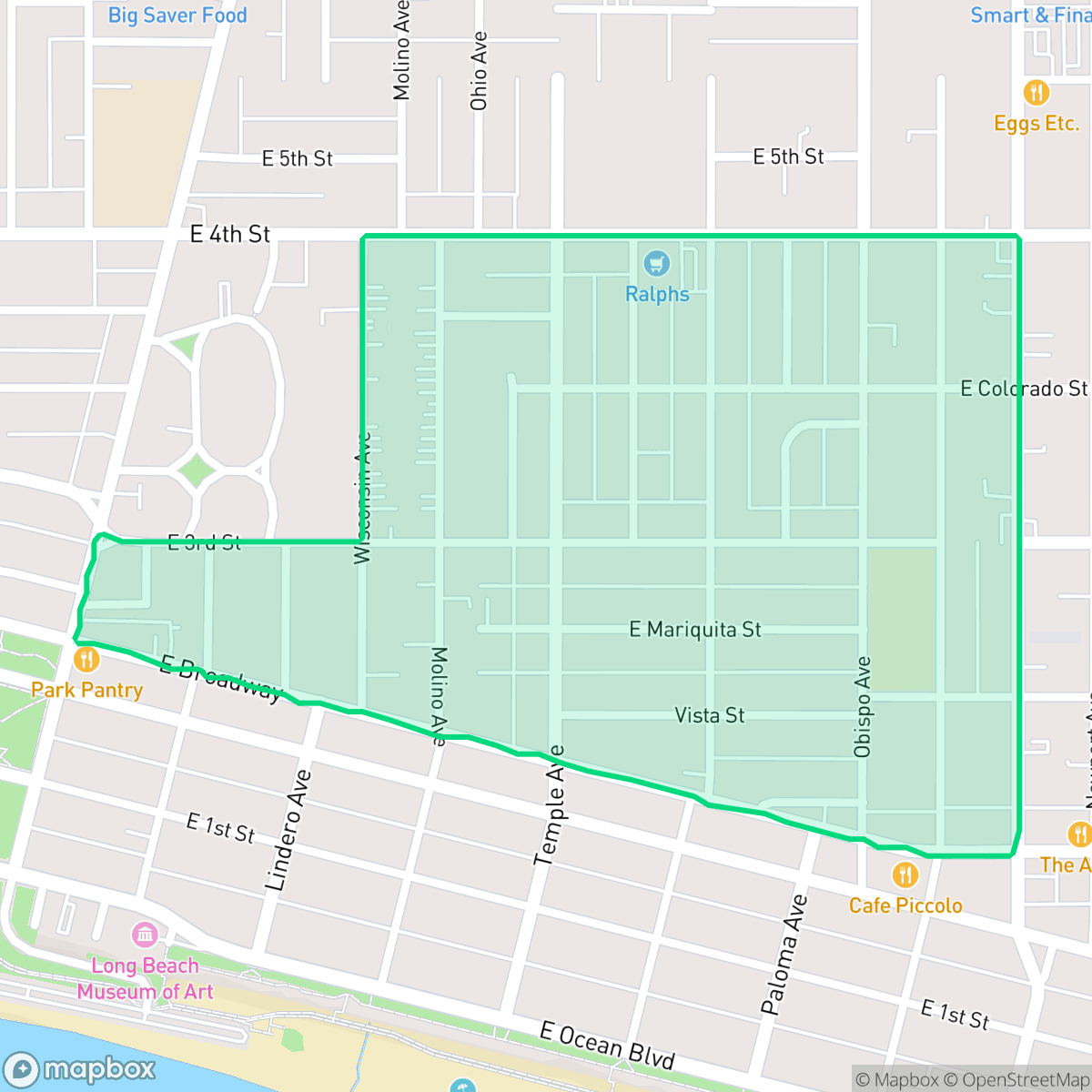 Map showing the location of Bluff Heights, Long Beach, CA