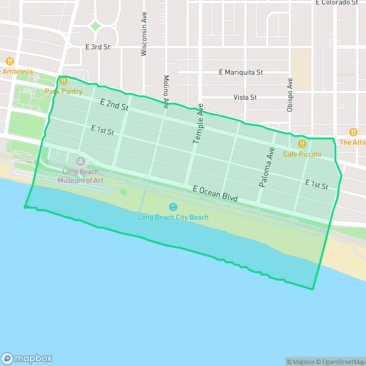 Map showing the location of Bluff Park, Long Beach, CA