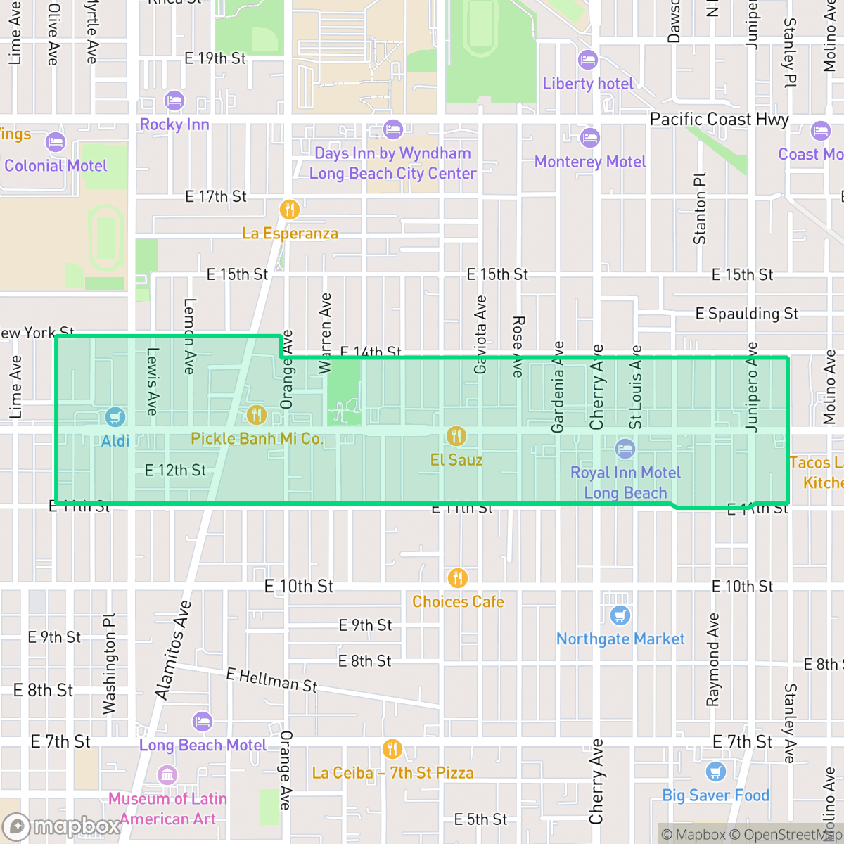 Map showing the location of Cambodia Town, Long Beach, CA