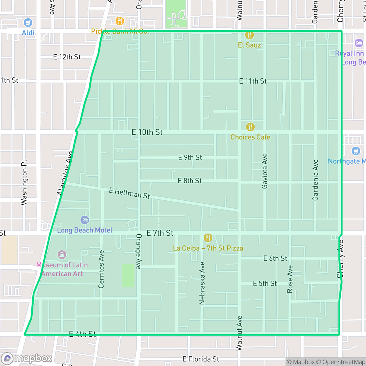 Map showing the location of Hellman, Long Beach, CA