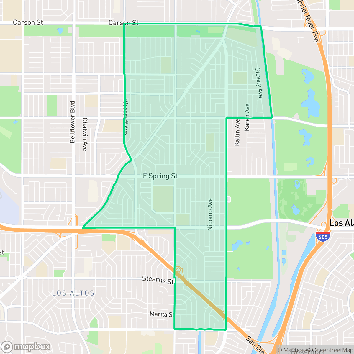 Map showing the location of The Plaza, Long Beach, CA