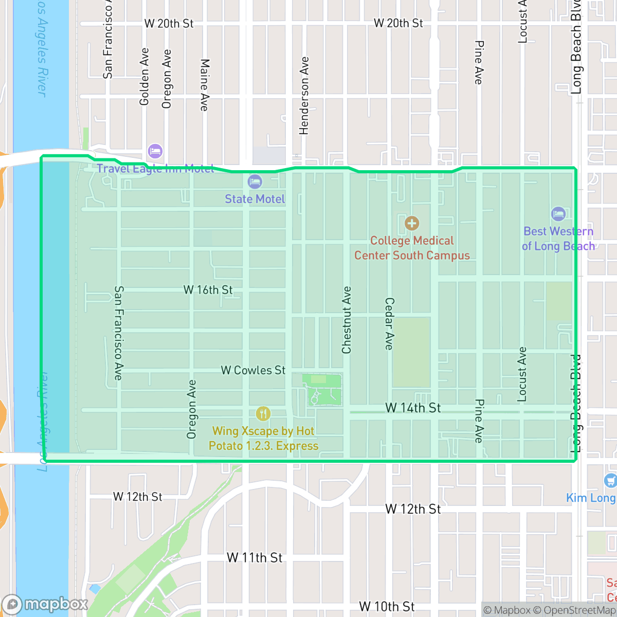 Map showing the location of Washington School, Long Beach, CA