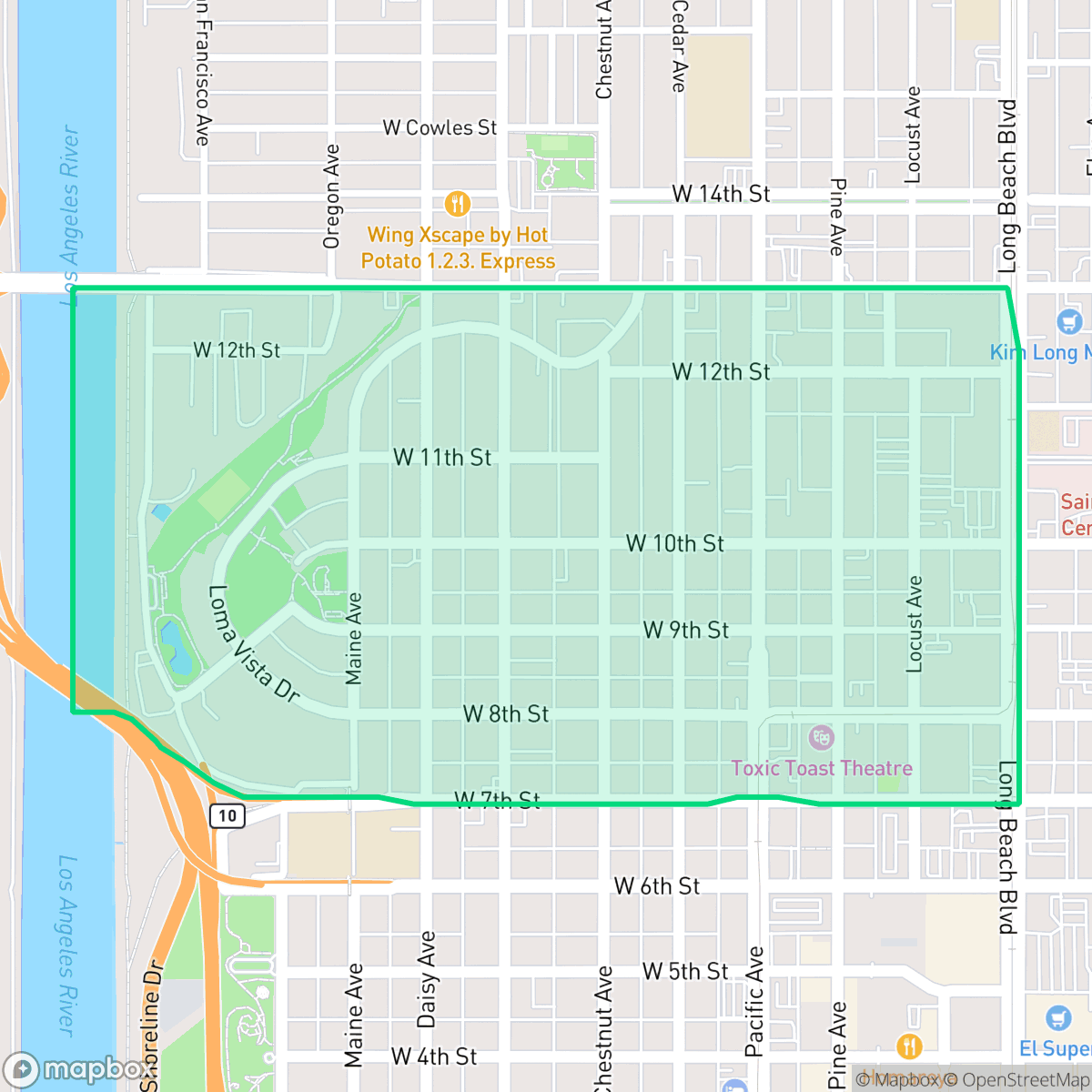 Map showing the location of Willmore City, Long Beach, CA