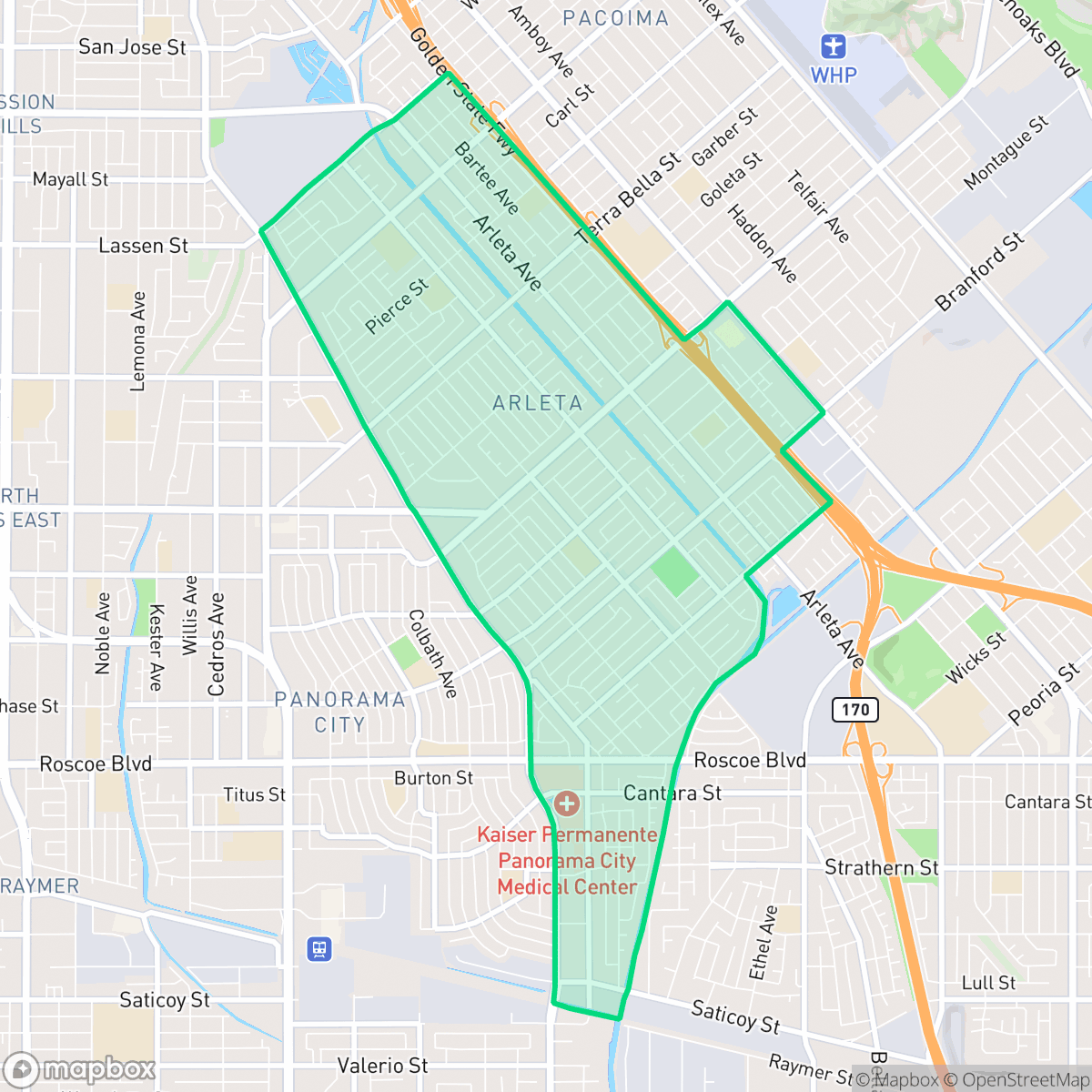 Map showing the location of Arleta, Los Angeles, CA