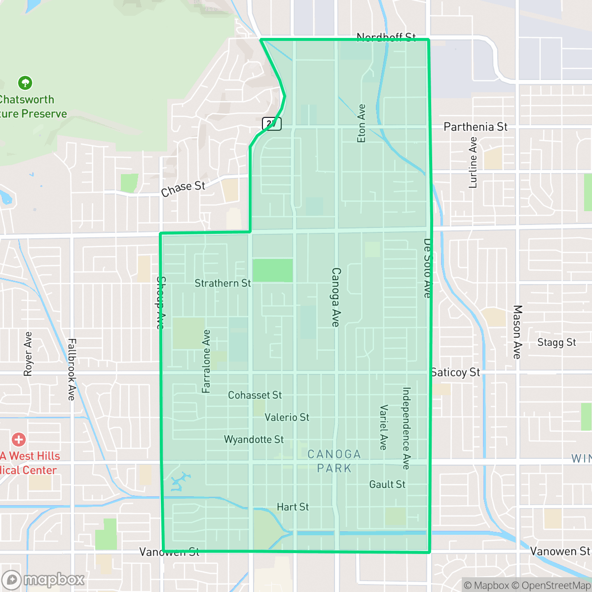 Map showing the location of Canoga Park, Los Angeles, CA
